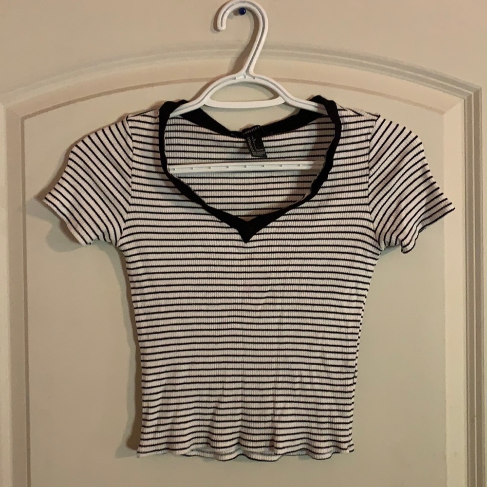 White and black stripe forever 21 crop top